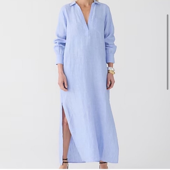 NWT JCrew Bungalow Linen Maxi Popover Dress XS (BLUE) - Picture 5 of 5